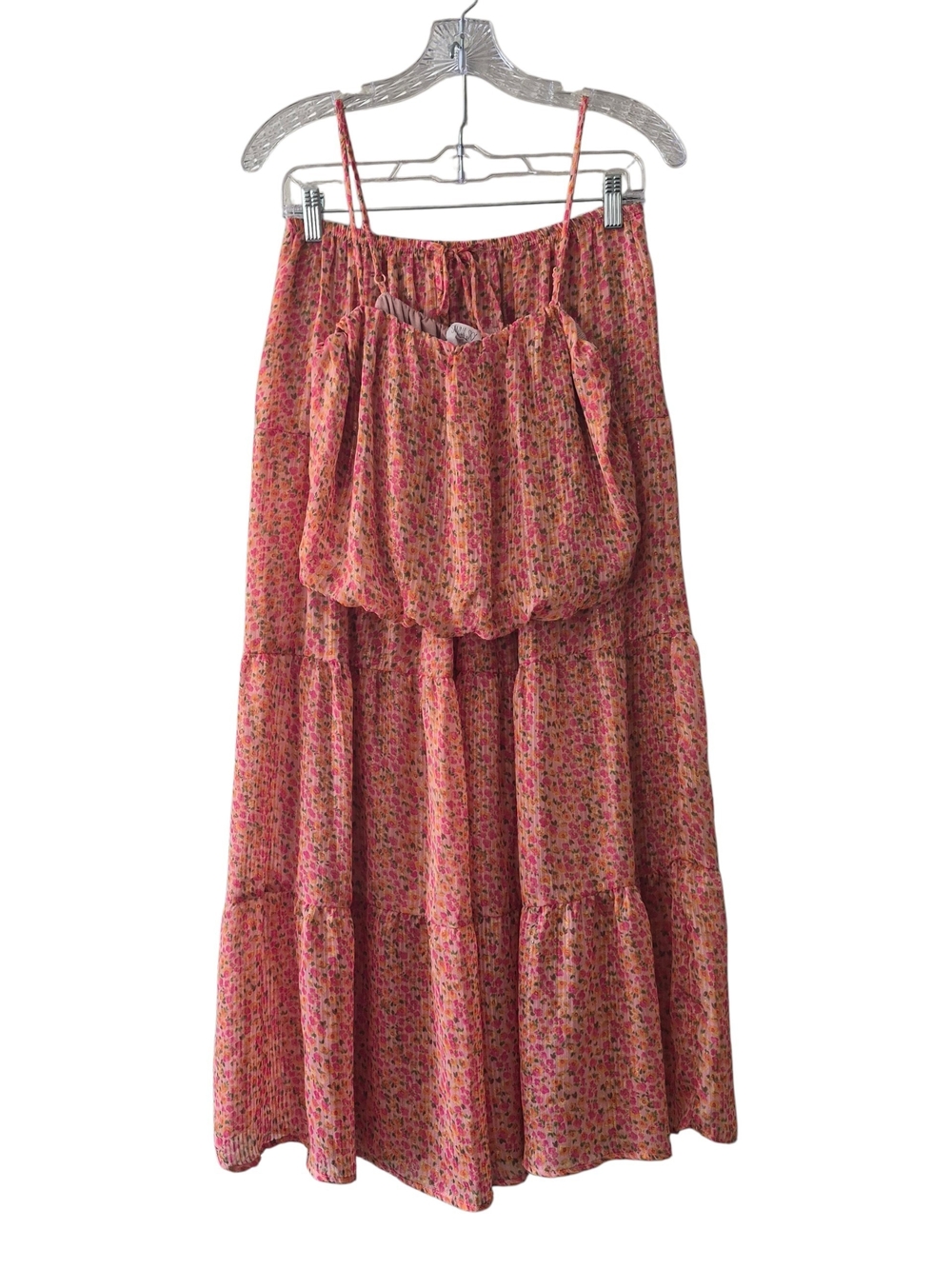 Sienna Sky Women's Cami Tie-Front Tiered Maxi Skirt Set Size Large Pink Floral
